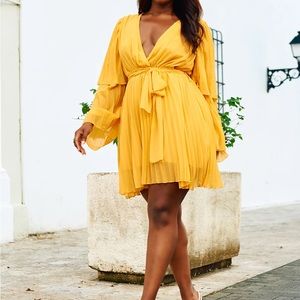 ANIKA WIDE PLEATED MINI A LINE DRESS